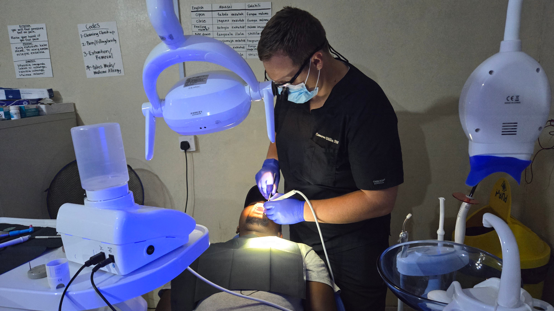 Mobile dental clinic treating patients in rural Kenya