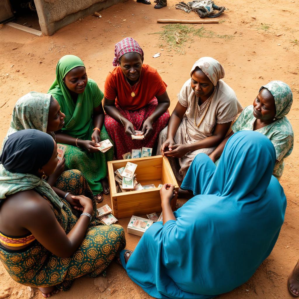 Kenyan women counting savings together in a community savings circle