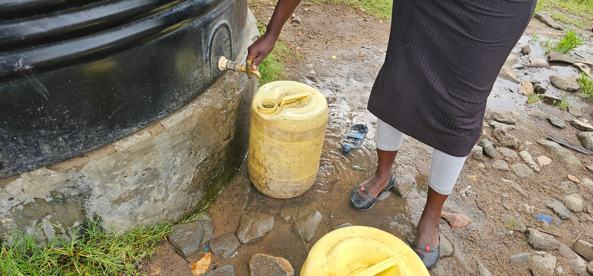 Clean water tank being filled for the community